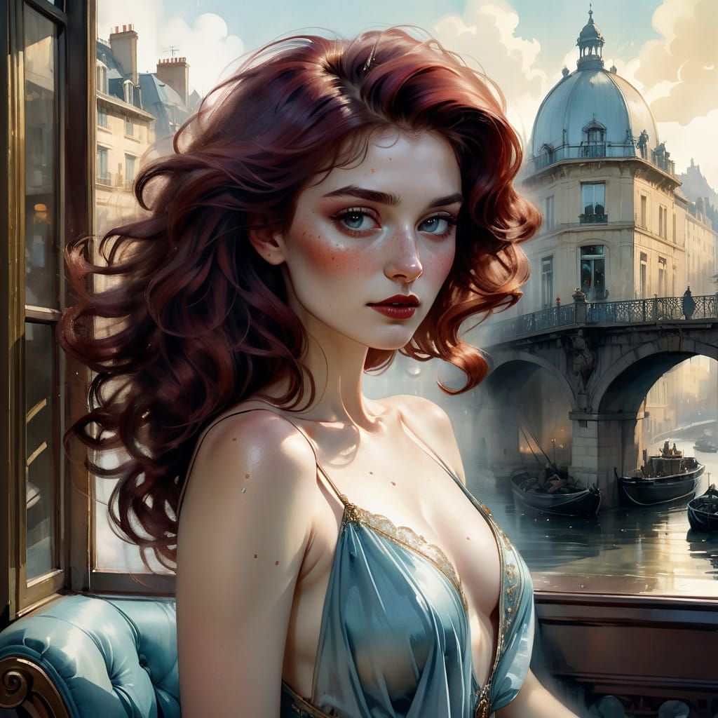 Vibrant Redhead Sits in Elegant Boudoir Setting