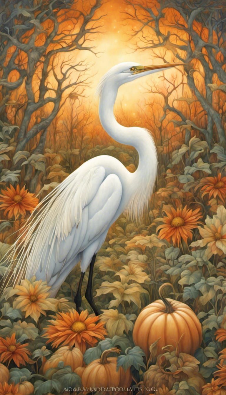 Kaleidoscope Woodland Egret at Sunset