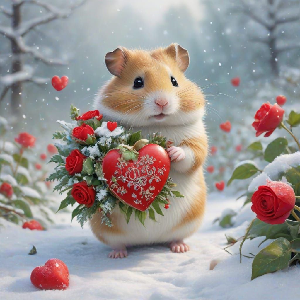 Winter Wonderland Hamster Spreads Joy with Valentine Heart
