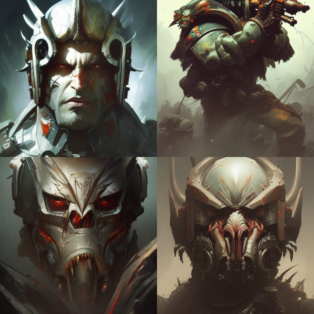 Brutal Hunter Portrait in Warhammer 40K Style