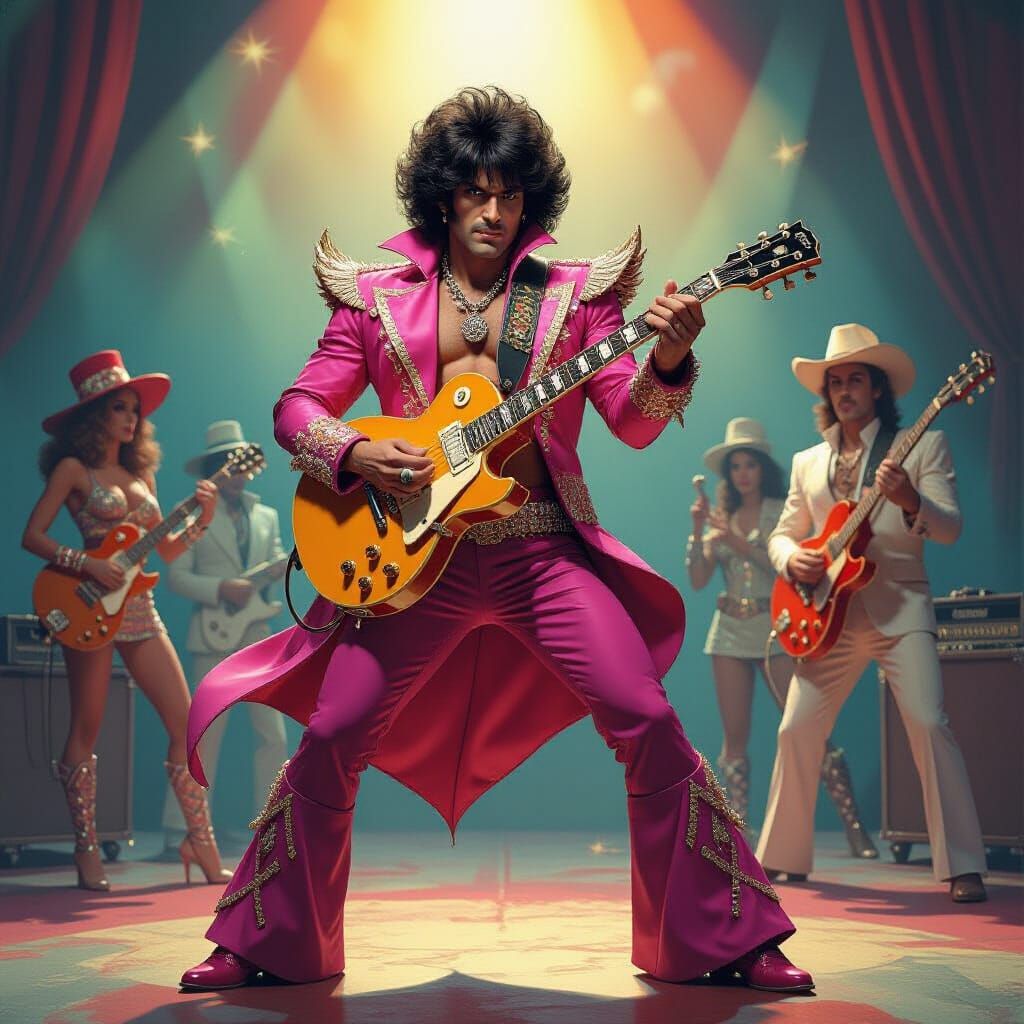 Flashy 70s Musician & Eclectic Characters in Theatrical Styl...