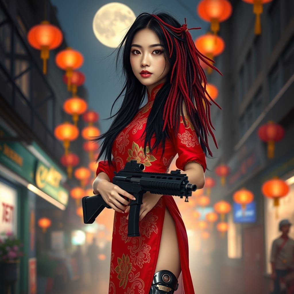 Vietnamese Goddess Emerges in Cyberpunk Splendor