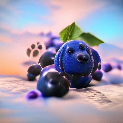 Blueberry Dog with Paw Print, 3D Render