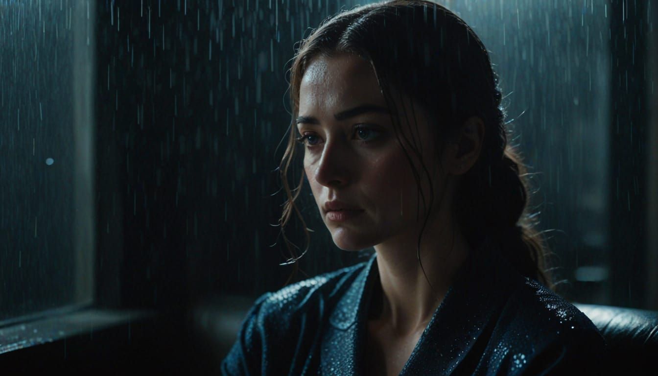 Surreal Woman in Rainy Room