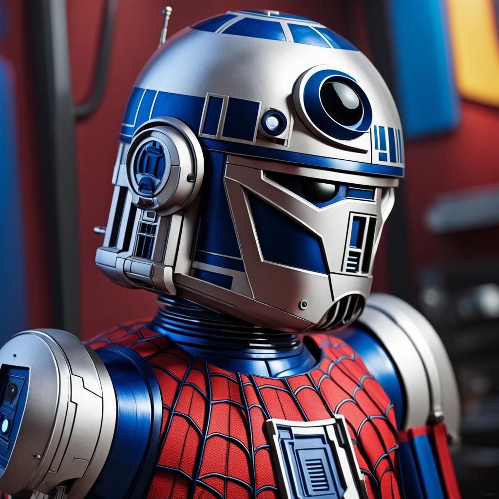R2-D2 as Spiderman: Hyperrealistic Splash Art