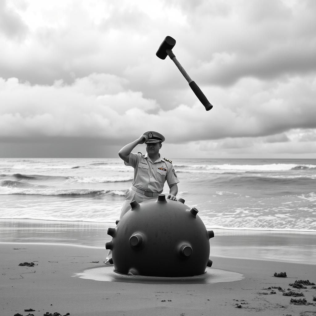 Naval Officer About to Strike Sea Mine