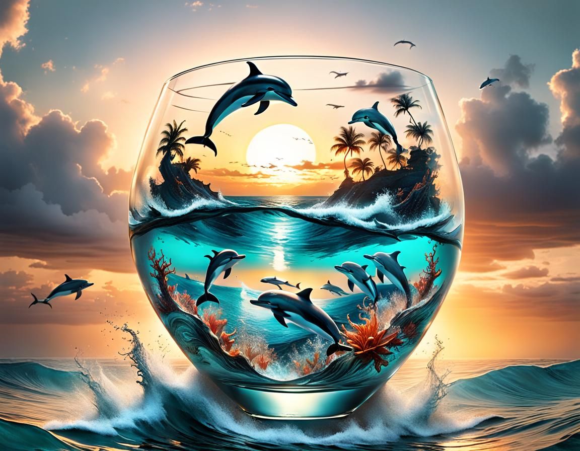 Dolphins Leaping at Dusk: Cinematic Digital Painting