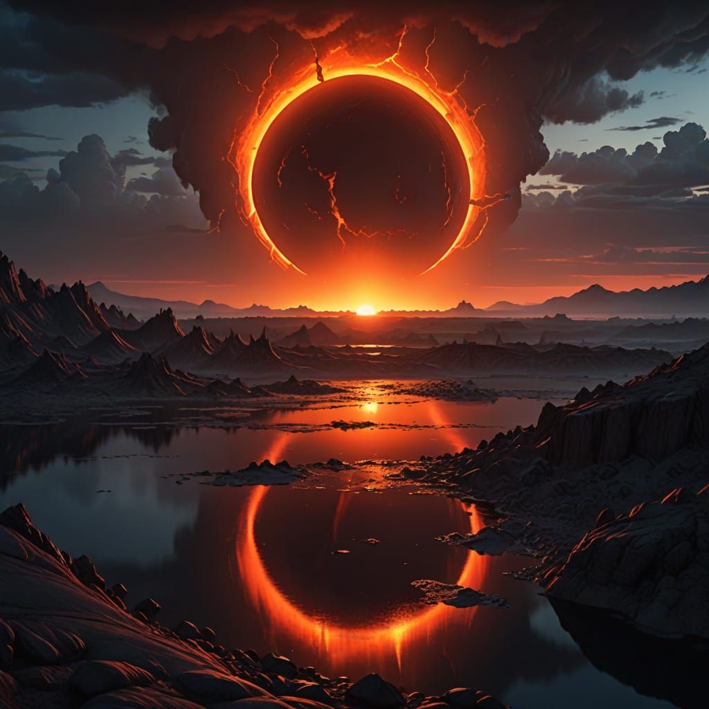 Glowing Lava Lake Hole Under Red Eclipse