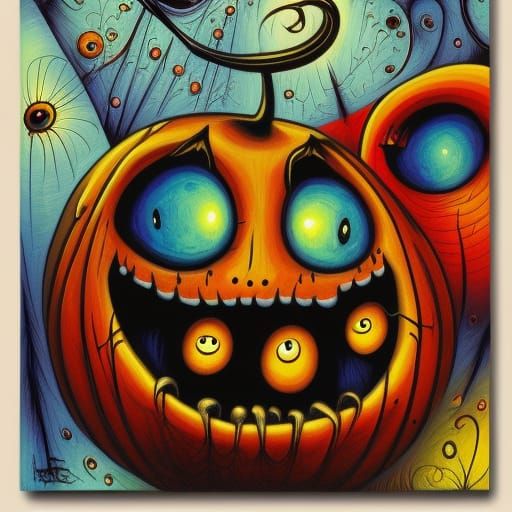 Halloween Pumpkin Graffiti Art in Tim Burton Style