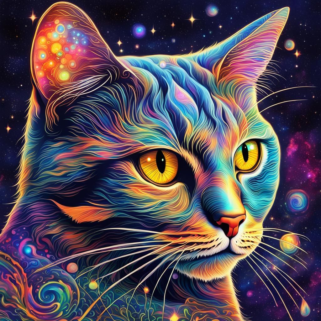 Holographic Calico Cat Cosmic Illustration
