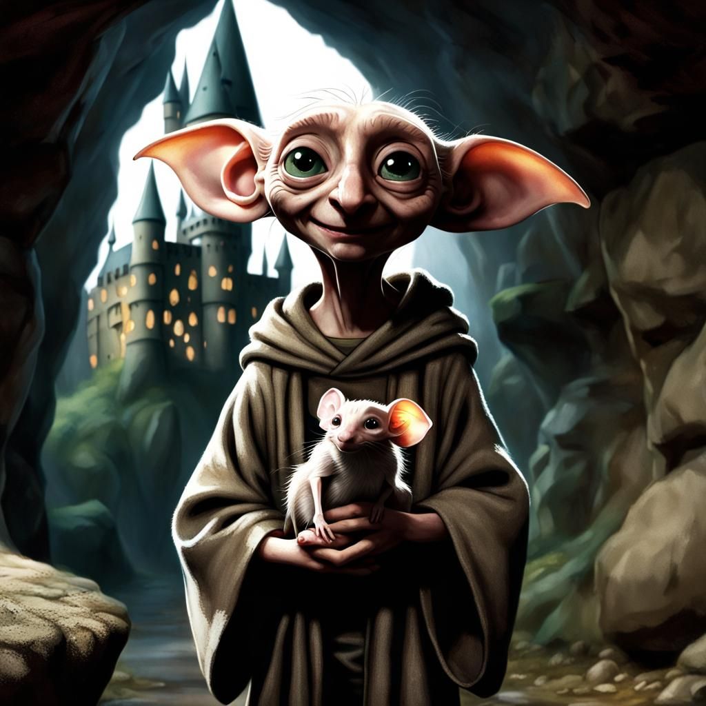 Dobby Holding a Mouse in Underground Cave