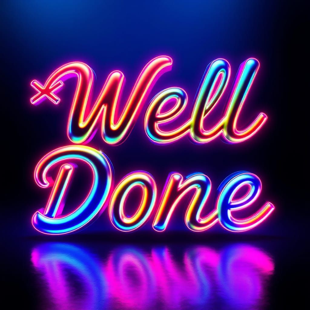 Vibrant Typographic Artwork: "Well Done" in Neon Font