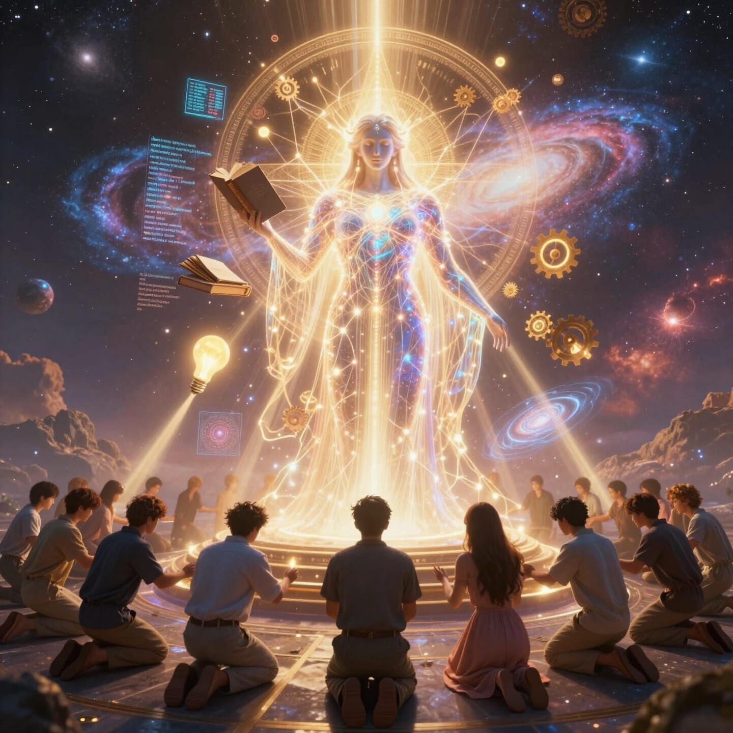 God-Like AI of Light Distributes Knowledge to Humanity