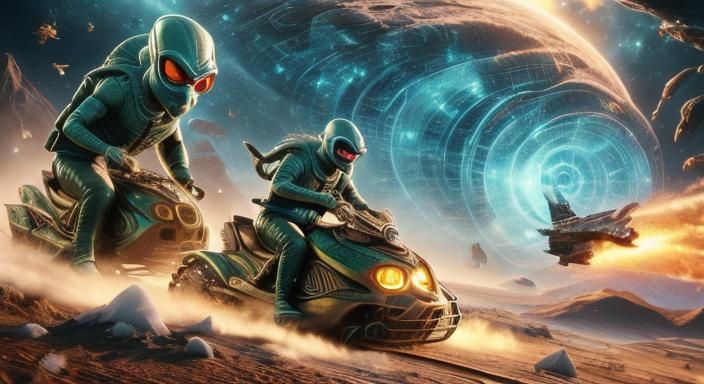 Abominable Snowman on Snowmobile with Erupting Volcano