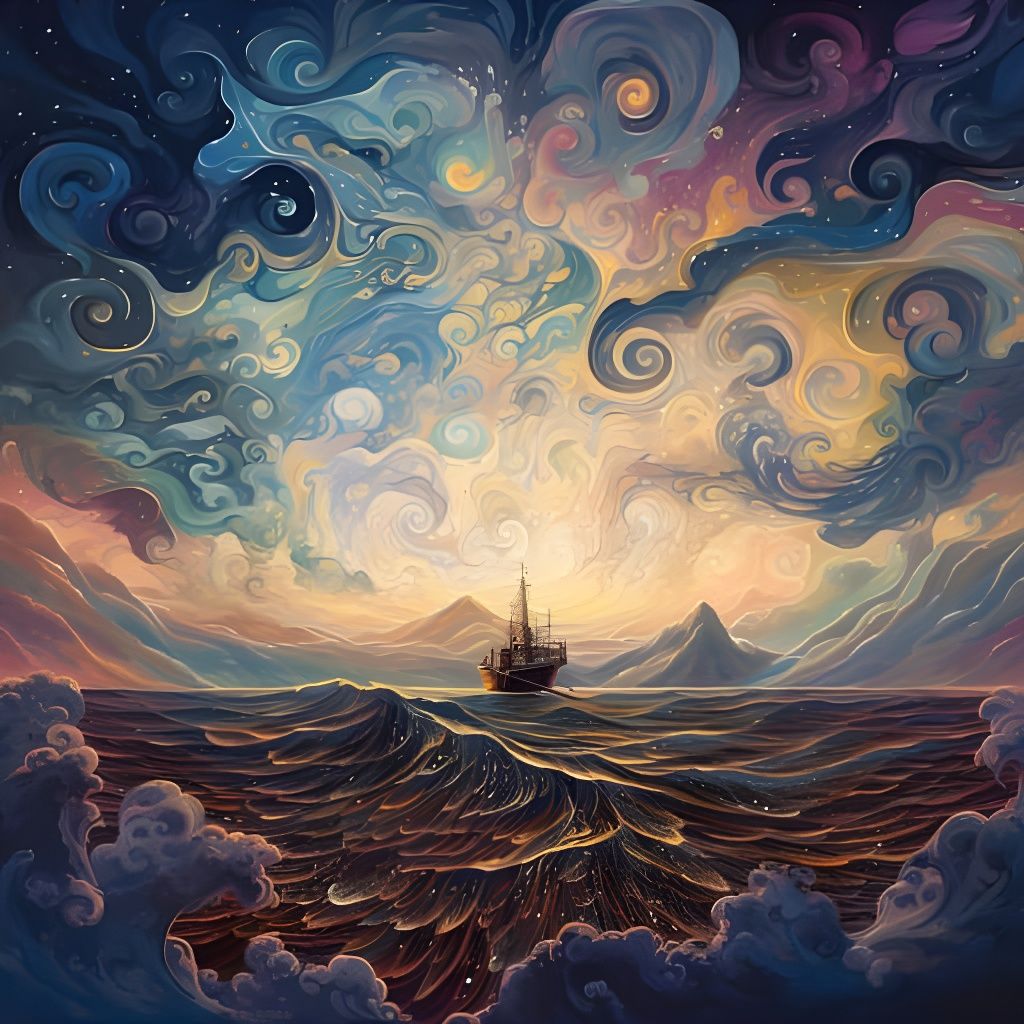 Ethereal Ocean Oil Painting in Surreal Style