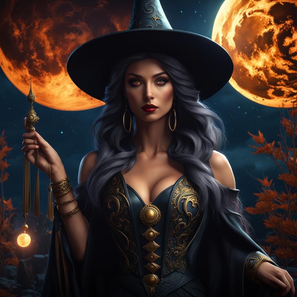 Fantasy Witch Under Three Moons
