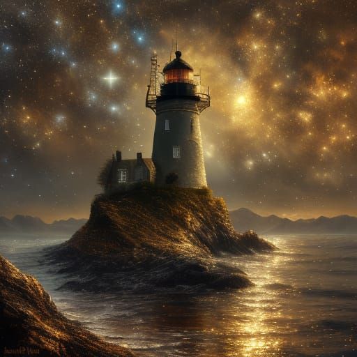 Lighthouse on Rocky Coast in Atmospheric Concept Art
