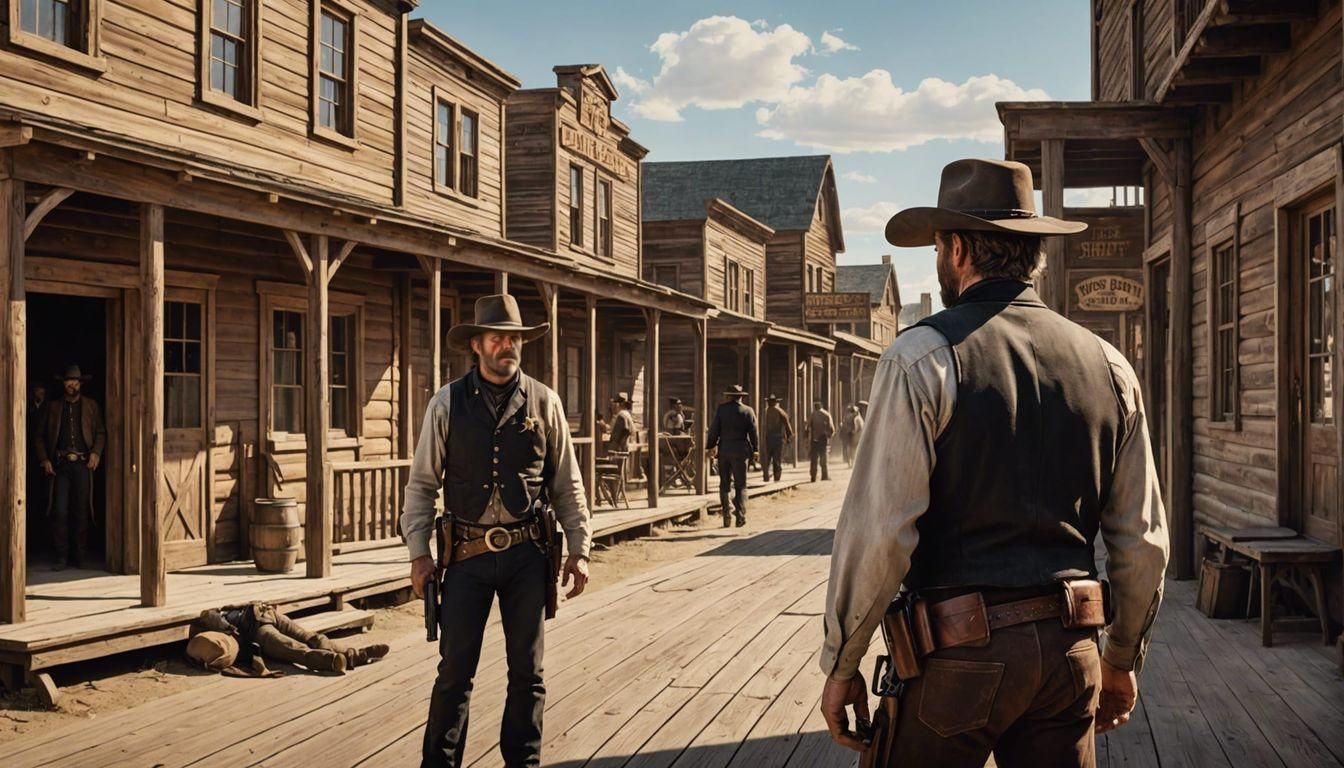 Sheriff and Outlaw Faceoff in Old West Town