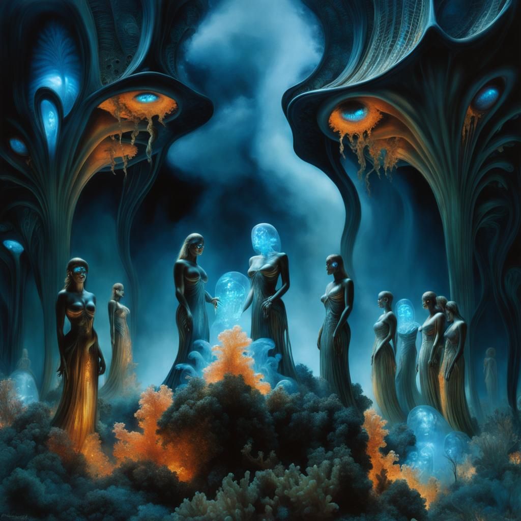 Bioluminescent Crystal Woman in Giger Style