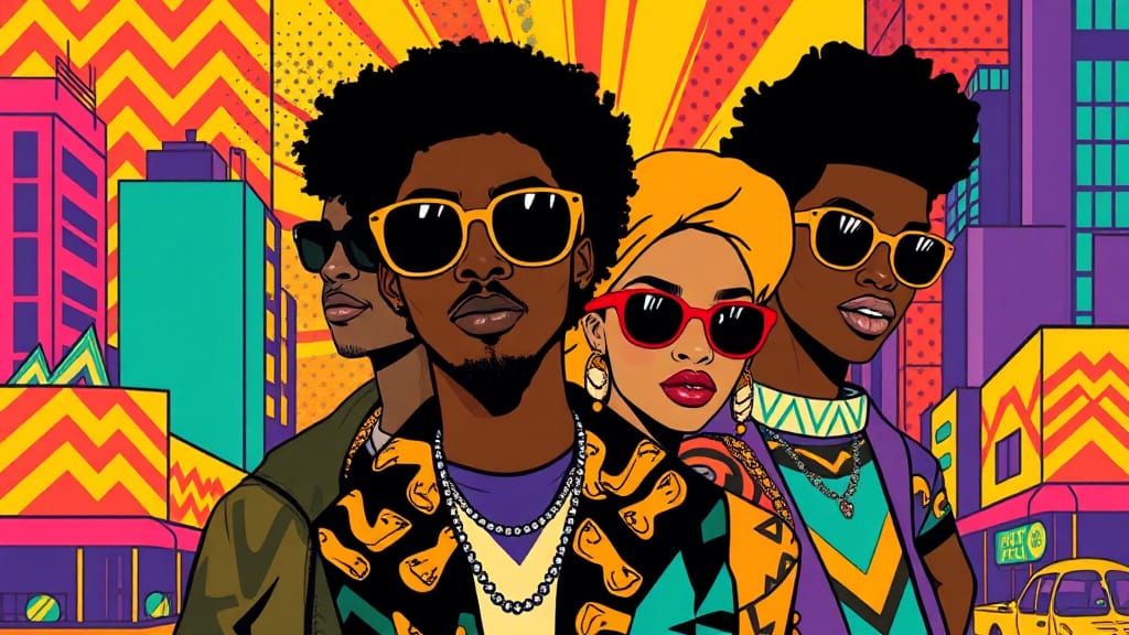 Vibrant Pop Art Illustration of Hipsters in Memphis Style