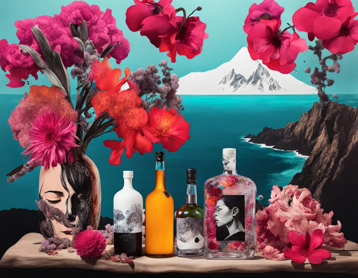 Coastal Still Life Portrait in Alcohol Ink Style