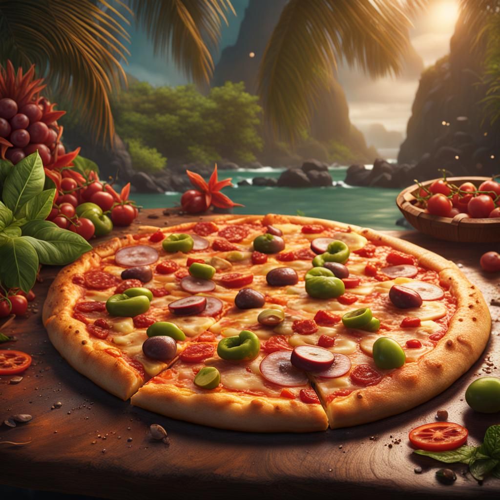 Delicious Hawaiian Pizza in Detailed Digital Painting