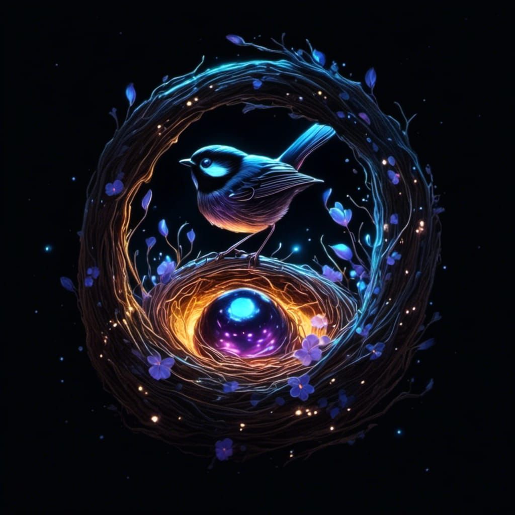 Bioluminescent Sparrow Nest in the Dark