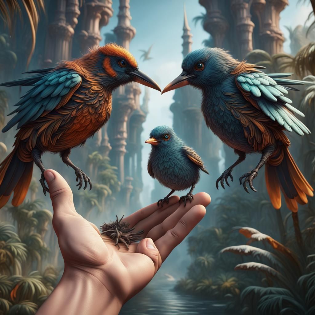 Palms Warming Bird: Detailed Matte Painting