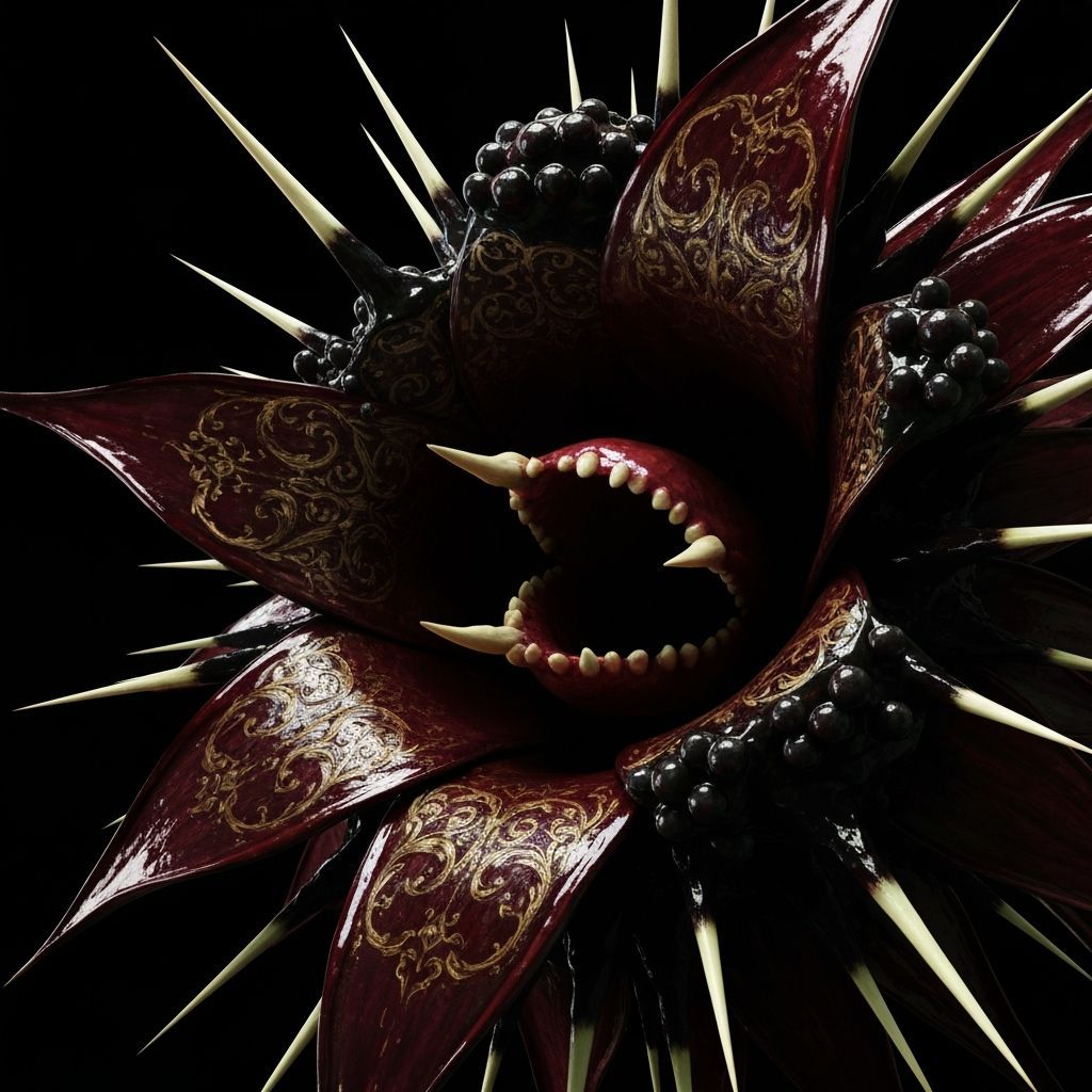 Surreal Carnivorous Bloom Macro Photo in Neo-Baroque Style