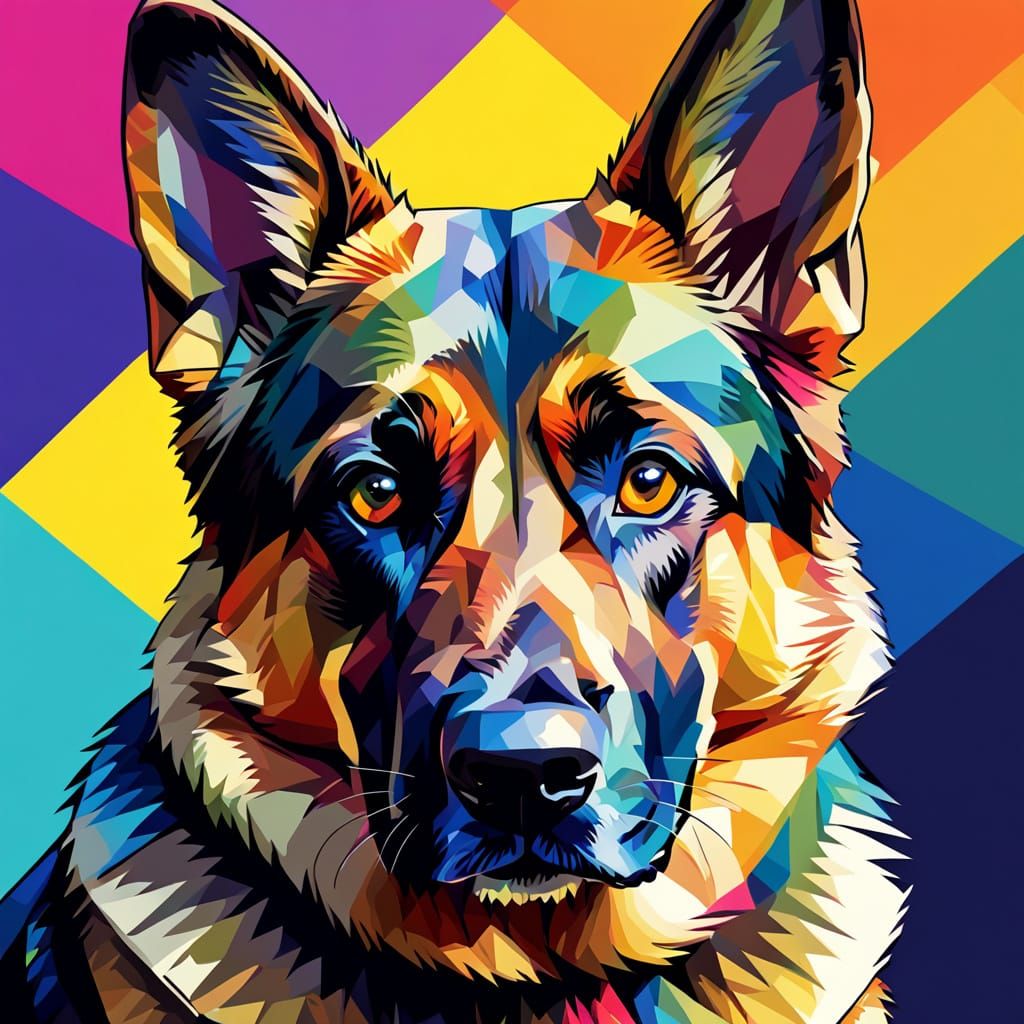 German Shepherd Portrait in WPAP Style