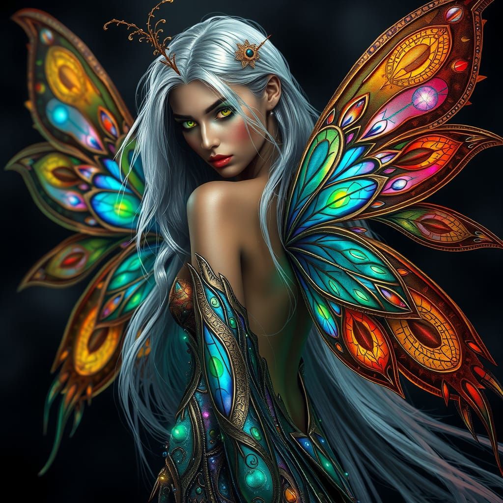 Mystical Fae in Opulent, Iridescent Attire, Radiating Malevo...