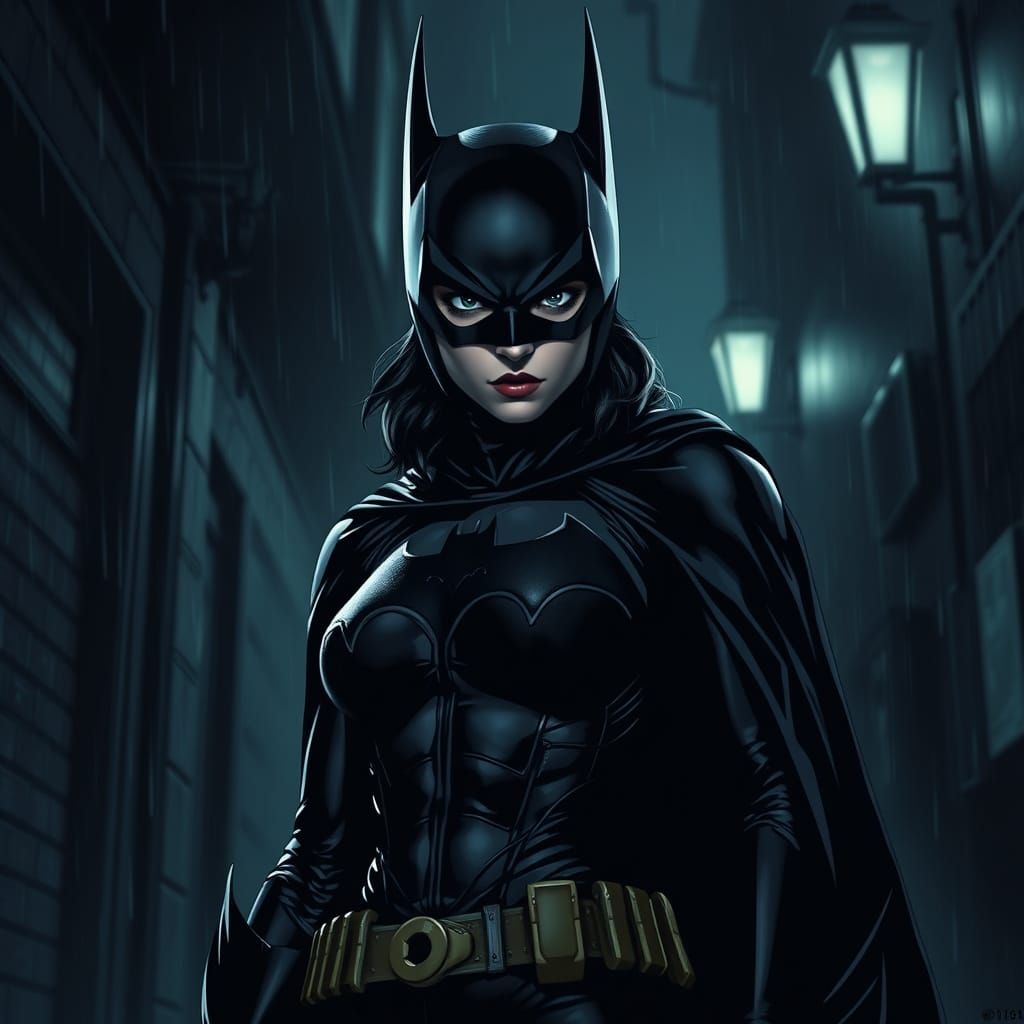 realistic, dark alley, Batgirl, vigilante, hero