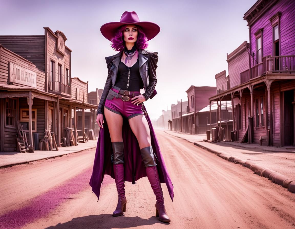 Alien Gunslinger in Wild West Town