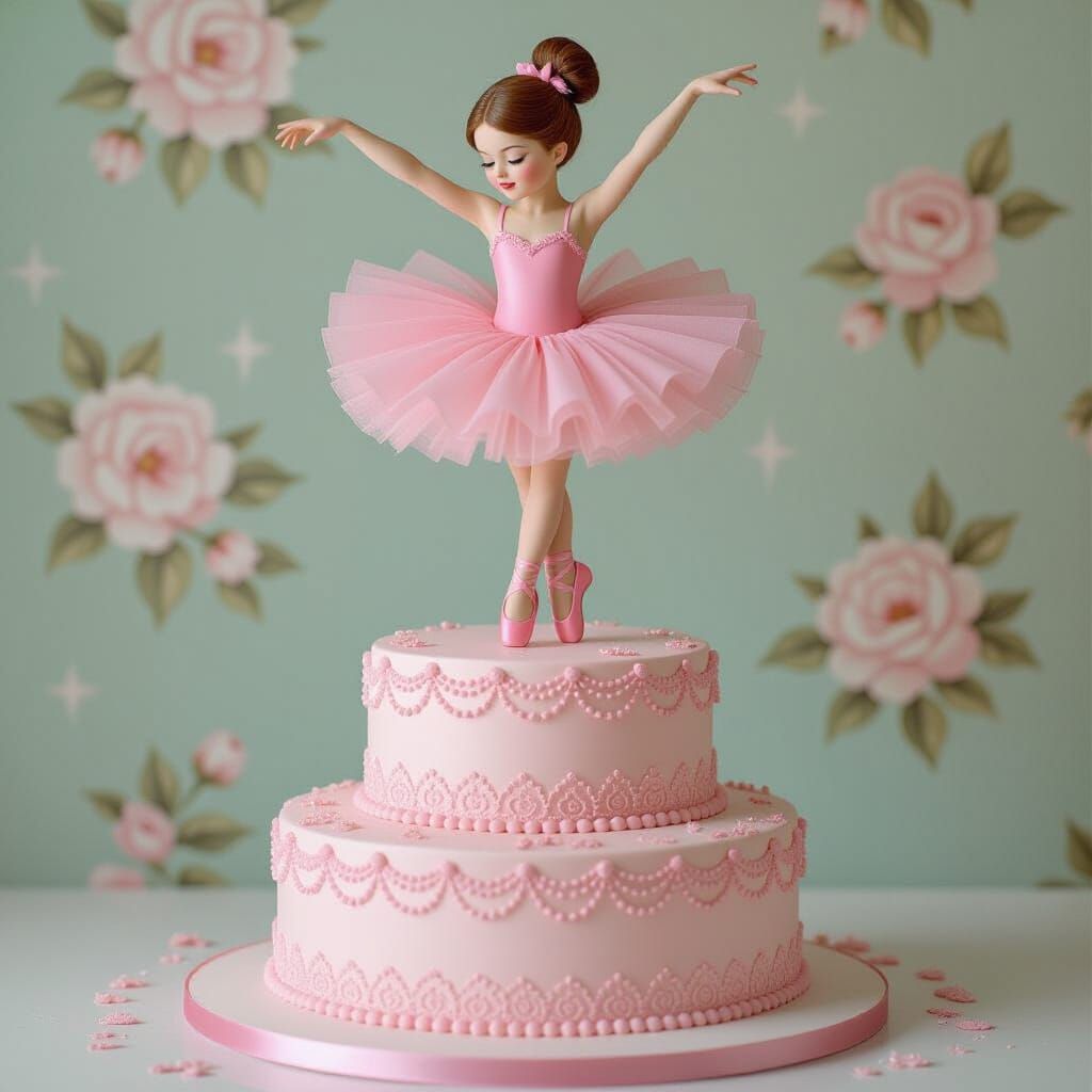 Pink Ballerina Dancing on Sparkly Cake