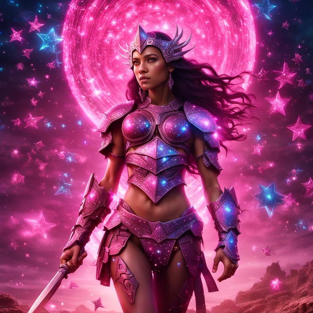 Sparkling Woman Warrior in Starry Armour