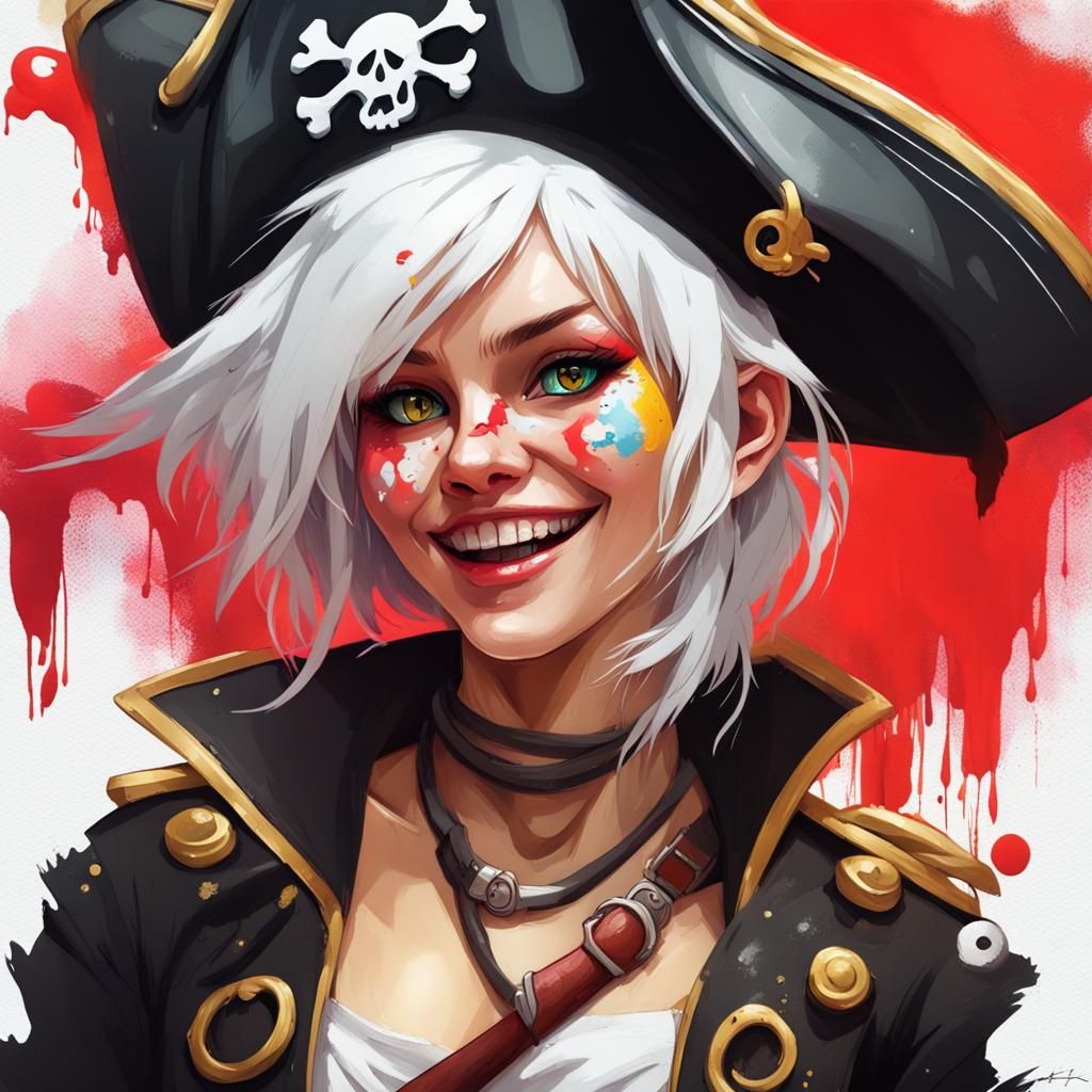 Pirate Girl with Cat Ears in Splash Art Style