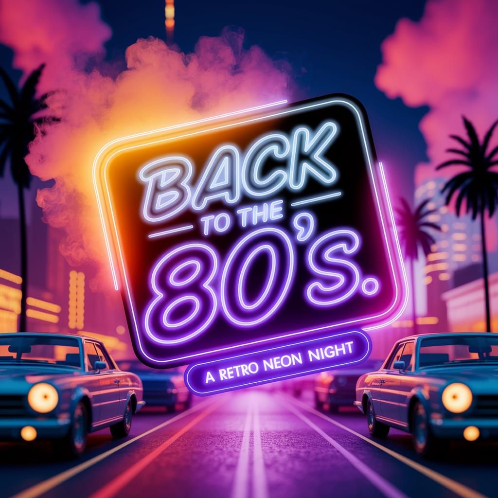 Retro 80's Neon Night Party Poster in Pop Art Style