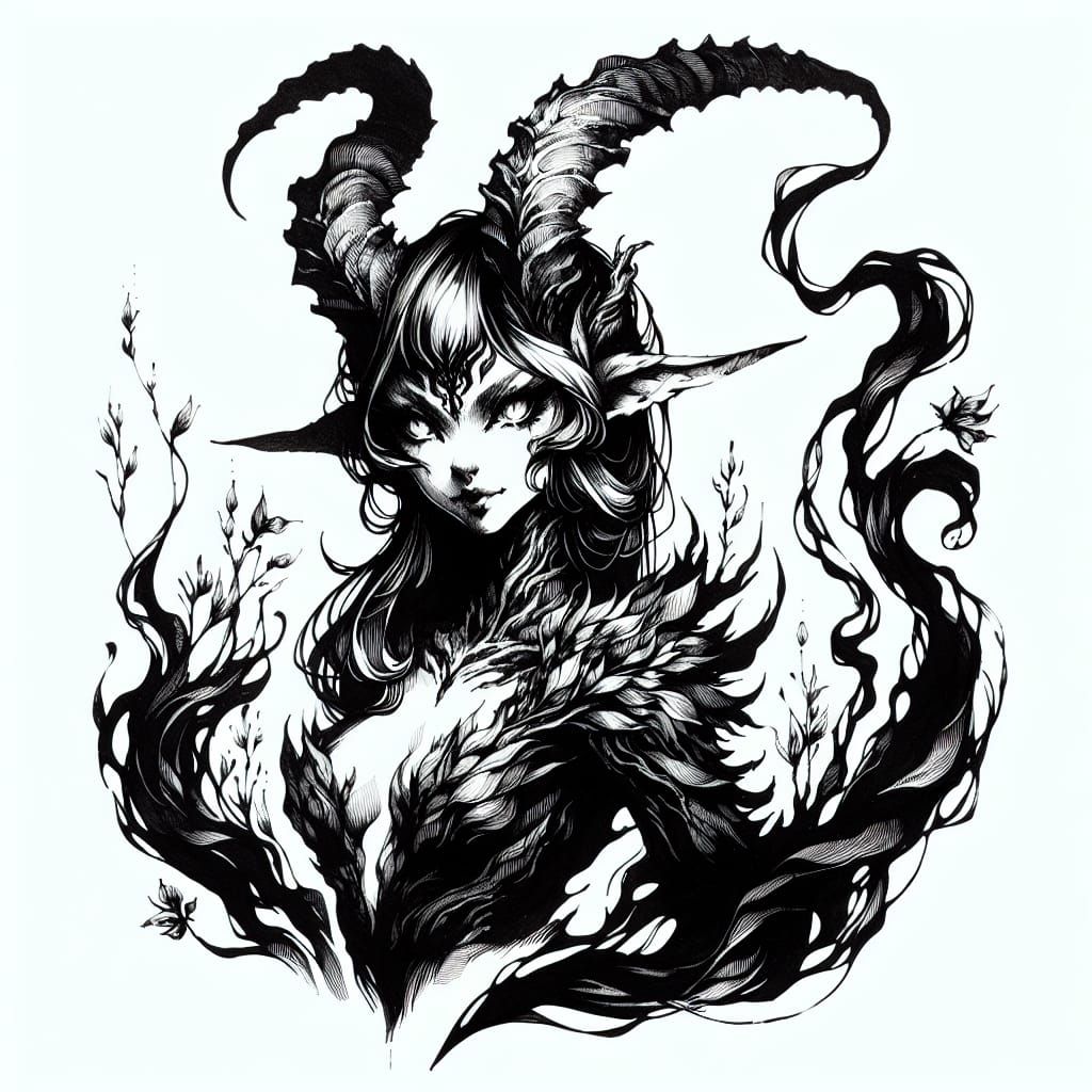 Ominous Female Demon in Dark Fantasy Manga Style