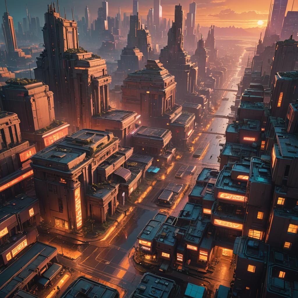 Dystopian Metropolis: Hyper-Realistic Digital Matte Painting