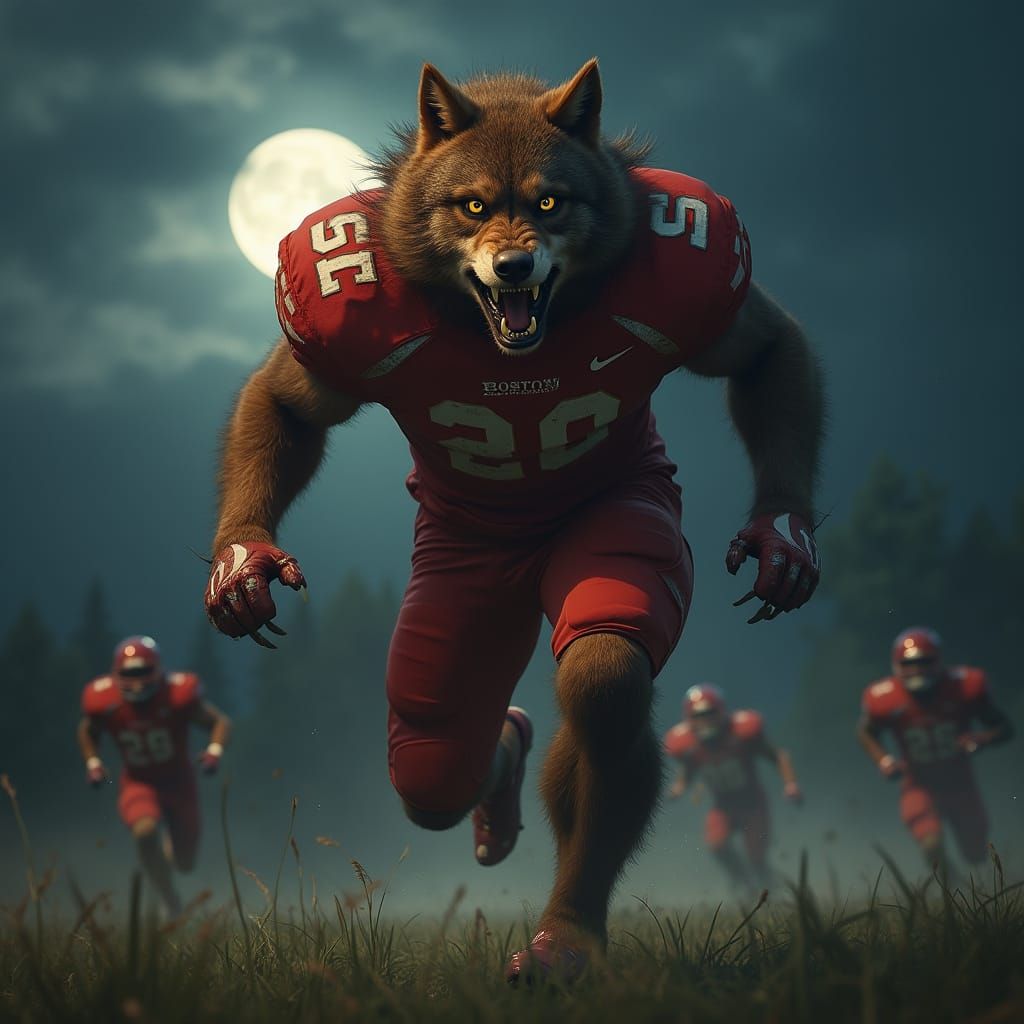 Werewolf Football Player in Hyperrealistic Style