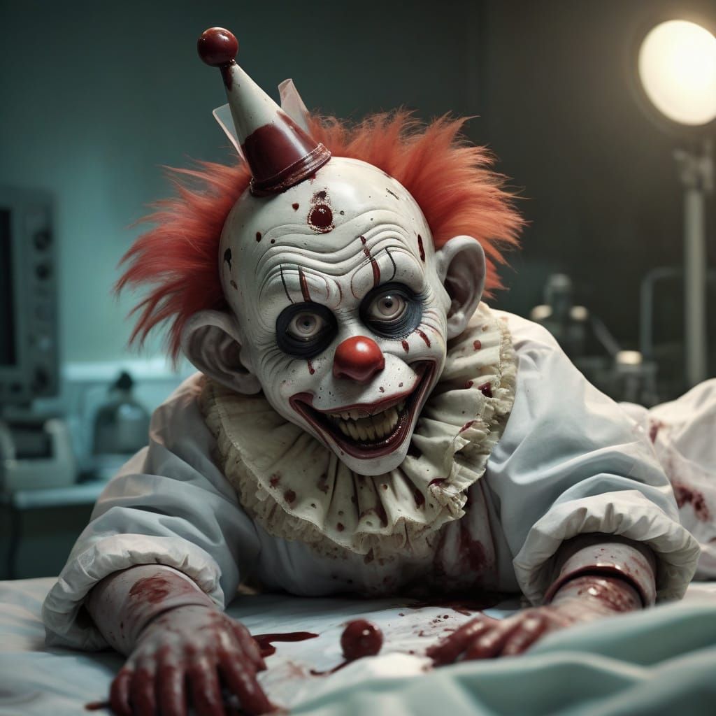 Mad Clown Surgeon Inspects Infant's Brain in Eerie Operating...