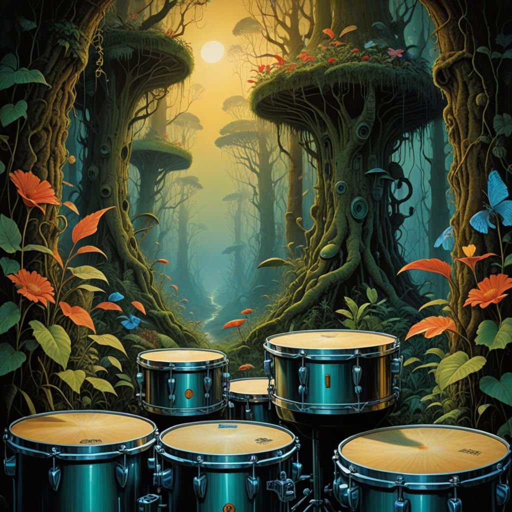 Surreal Conga Drums in a Vibrant Jungle