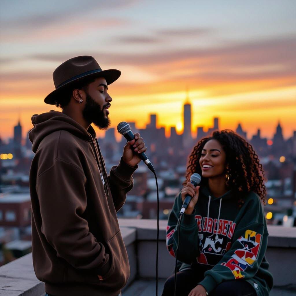 Rooftop Singers in Jersey City, Street Art Style