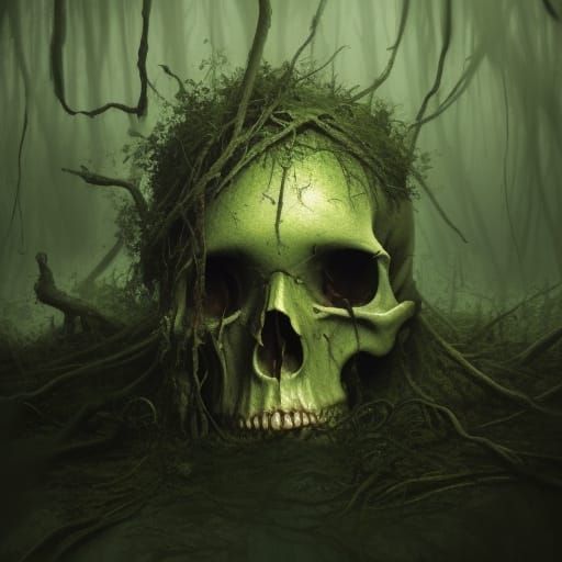 Swamp Tree Skull: Dark Fantasy Concept Art