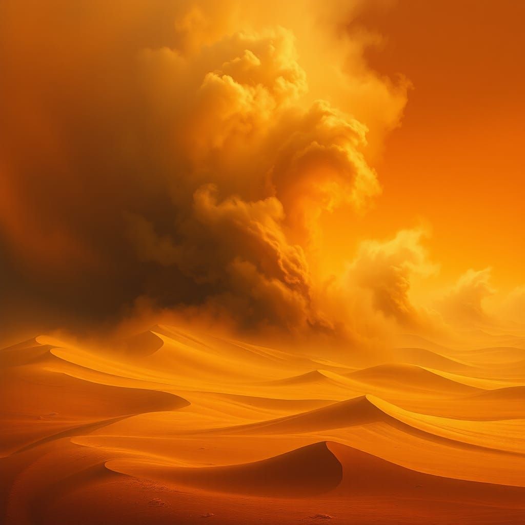 Dramatic Sandstorm Landscape in Surreal Style
