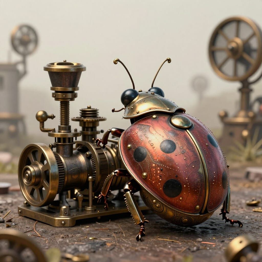 Steampunk Metal Ladybug with Intricate Gears