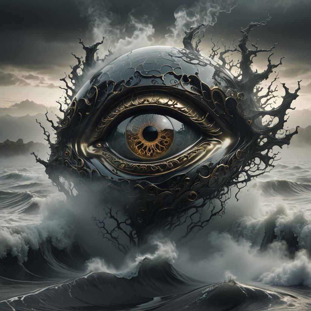 Glass 'A' Shape Suspended in Fog: Dark Fantasy 3D Render