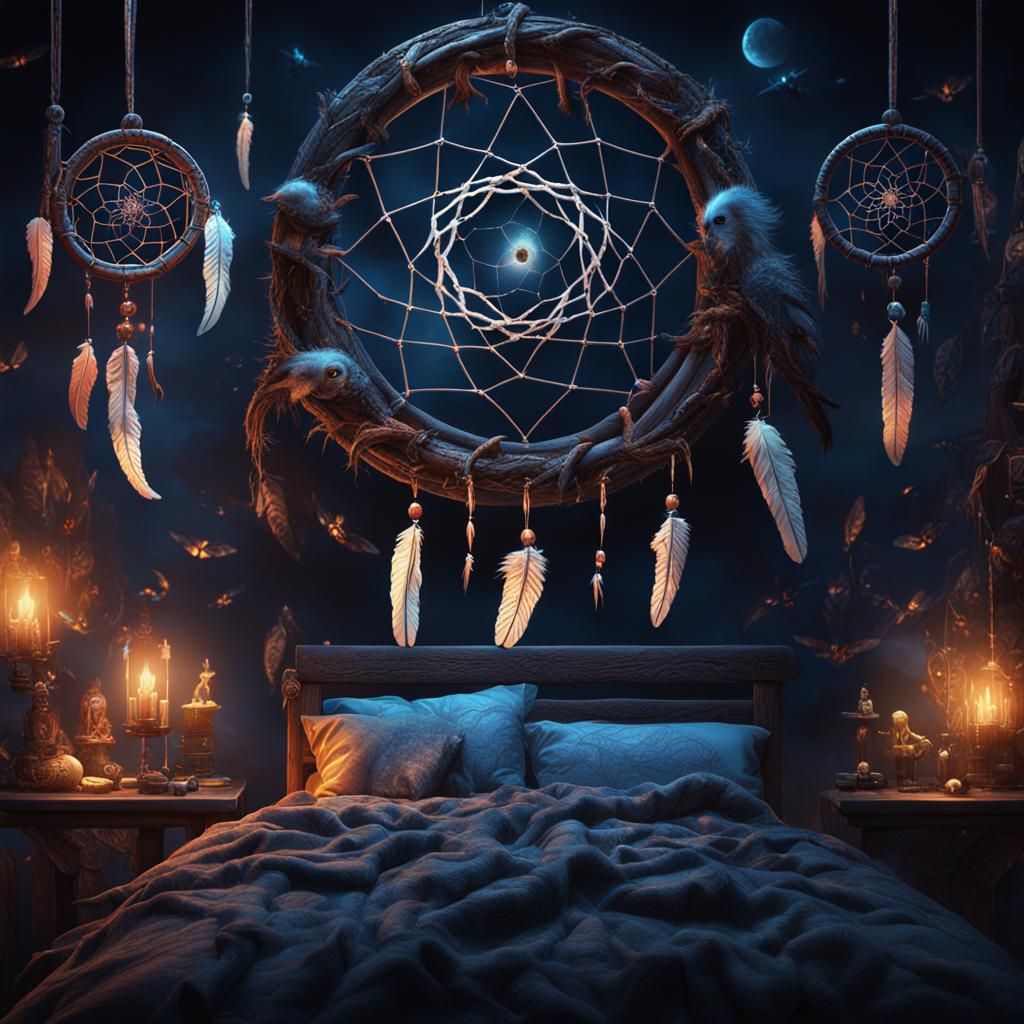 Dreamcatcher Protects Sleeper in Fantasy Art