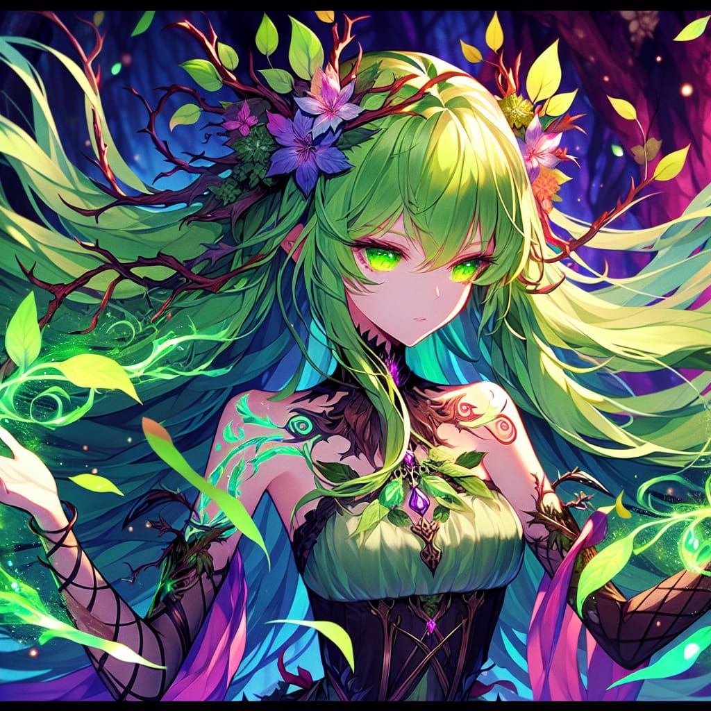 Anime Elementalist Summons Vines in Matte Painting Style