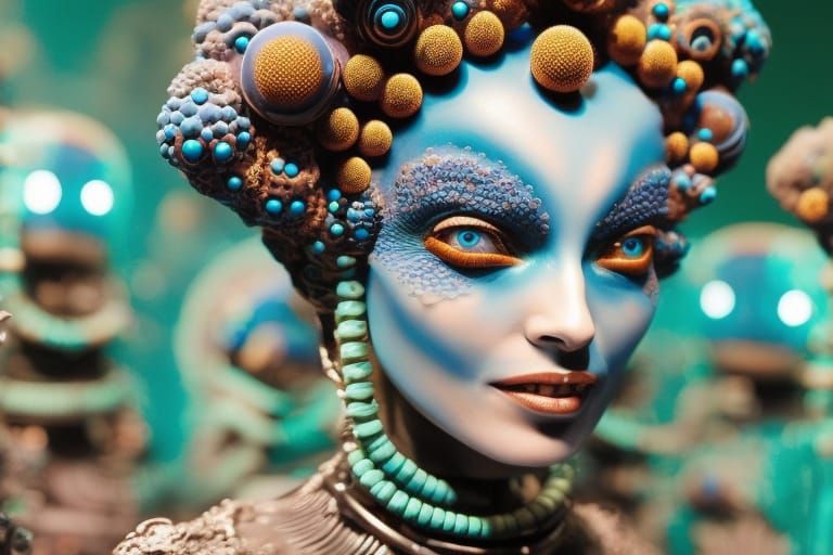 Blue CyberGoth Android Vampire Portrait in Cyberpunk Style